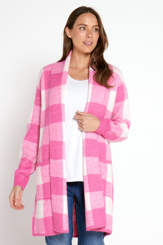 Lara Wool Cardigan - Pink Check