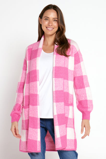 Lara Wool Cardigan - Pink Check