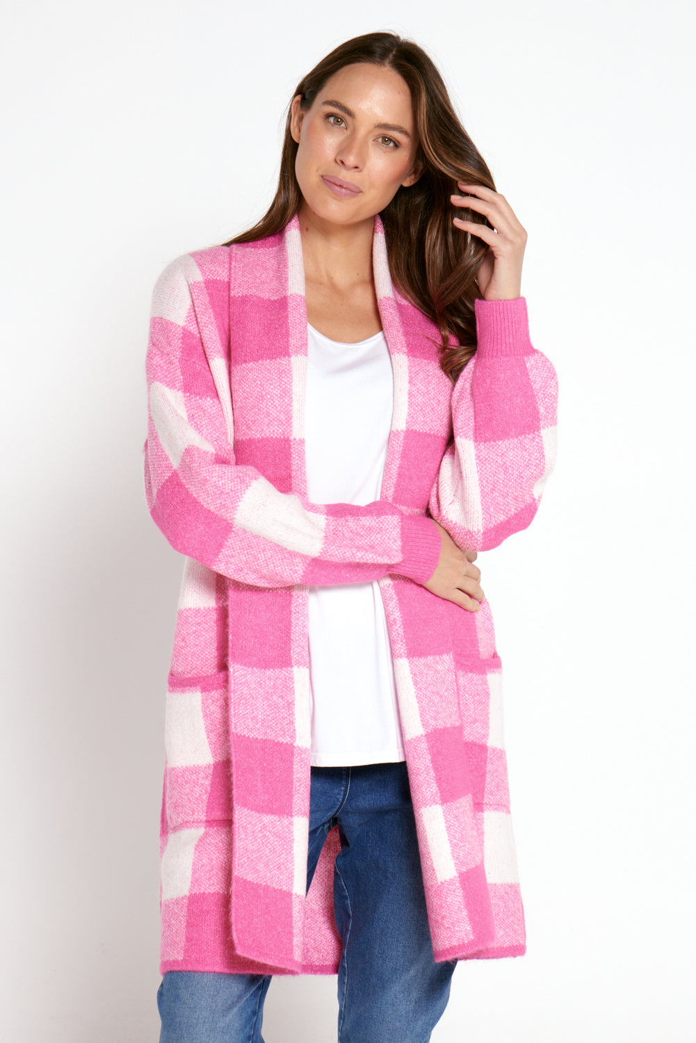 Lara Wool Cardigan - Pink Check