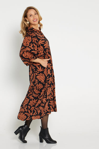 Leslie Shirt Dress - Rust Botanical