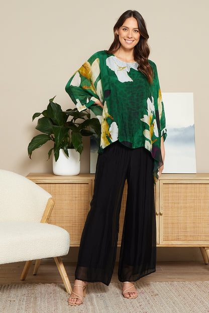 Luciana Silk Top - Dark Green