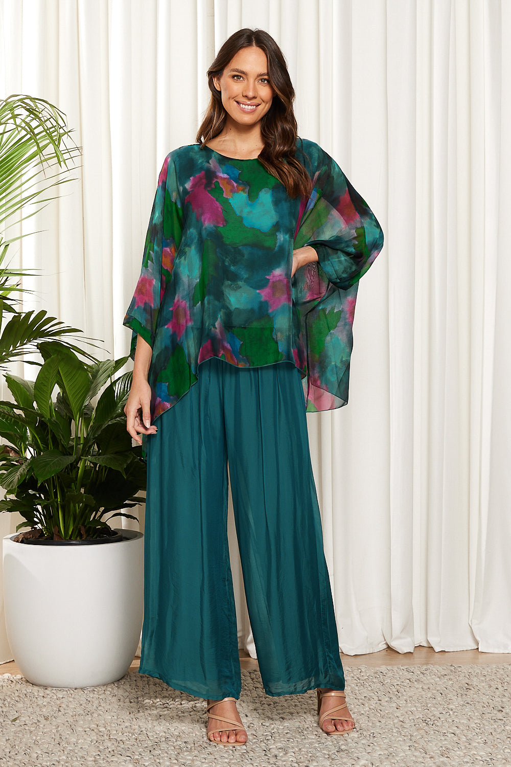 Arlette Silk Pants - Teal