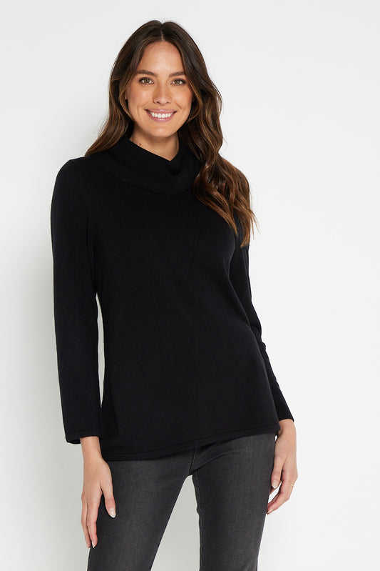 Marla Cowl Knit Top - Black