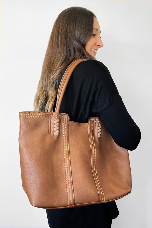 Odina Leather Tote Bag - Brown