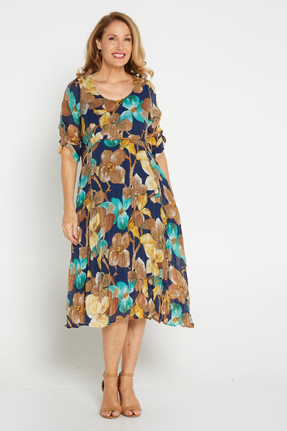 Poliana Dress - Navy/Mocha Floral