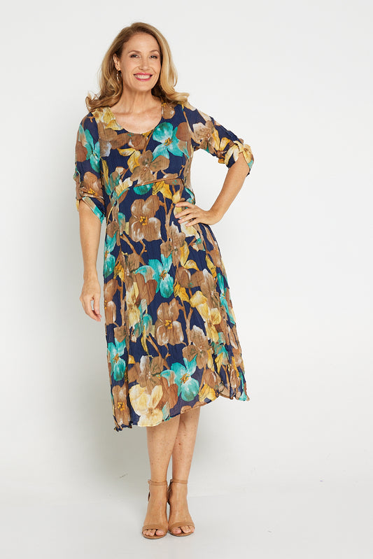 Poliana Dress - Navy/Mocha Floral