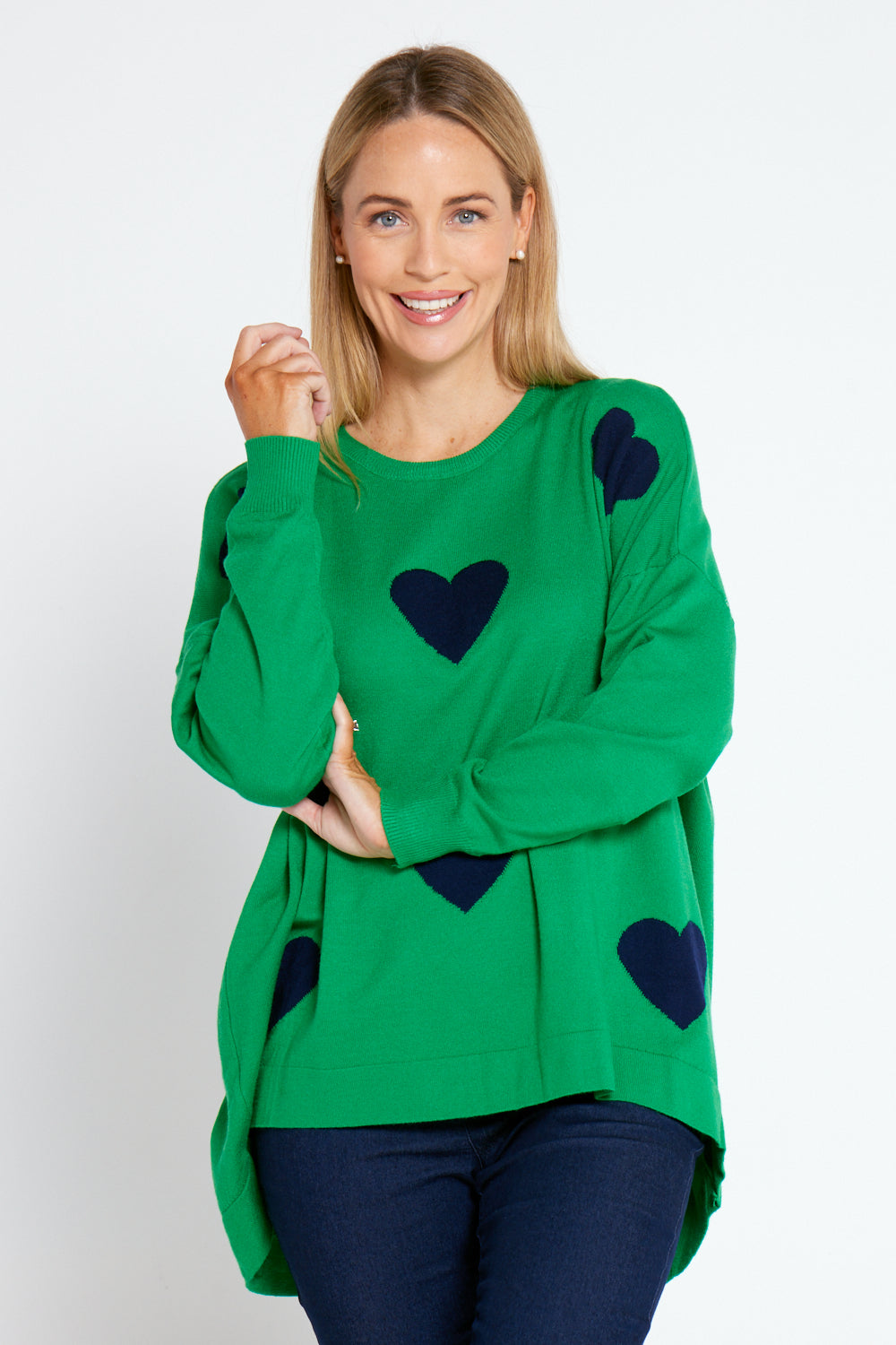 Reed Knit Top - Green/Navy Heart