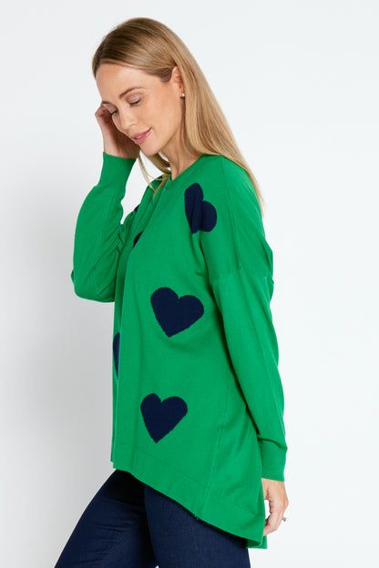 Reed Knit Top - Green/Navy Heart