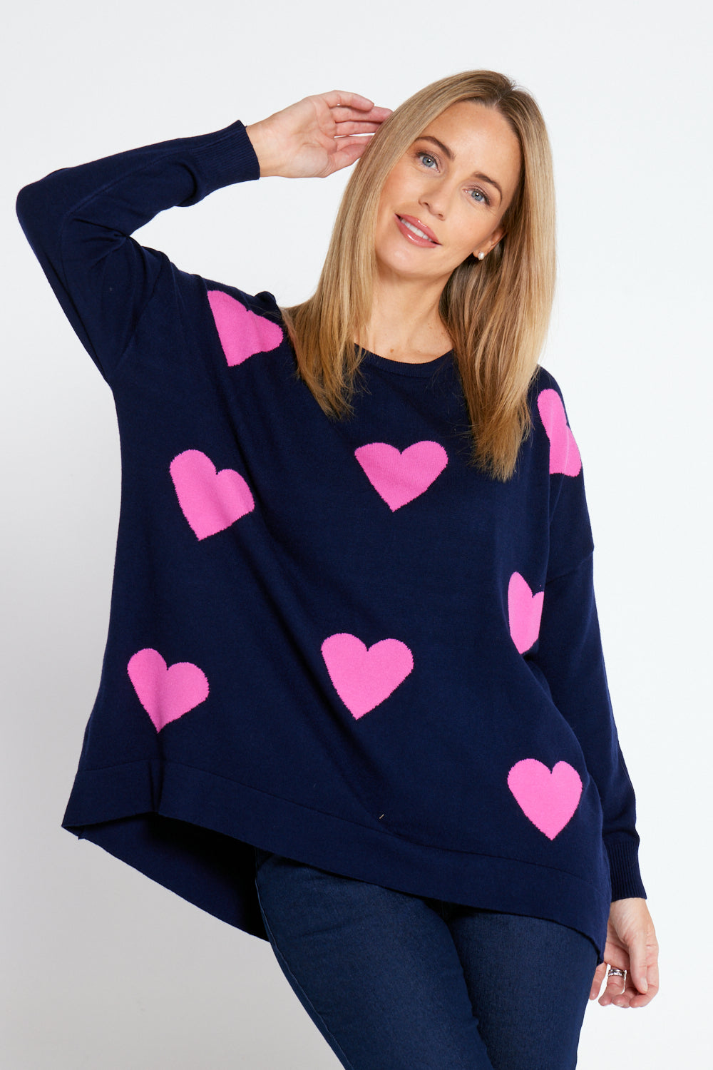 Reed Knit Top - Navy/Pink Heart