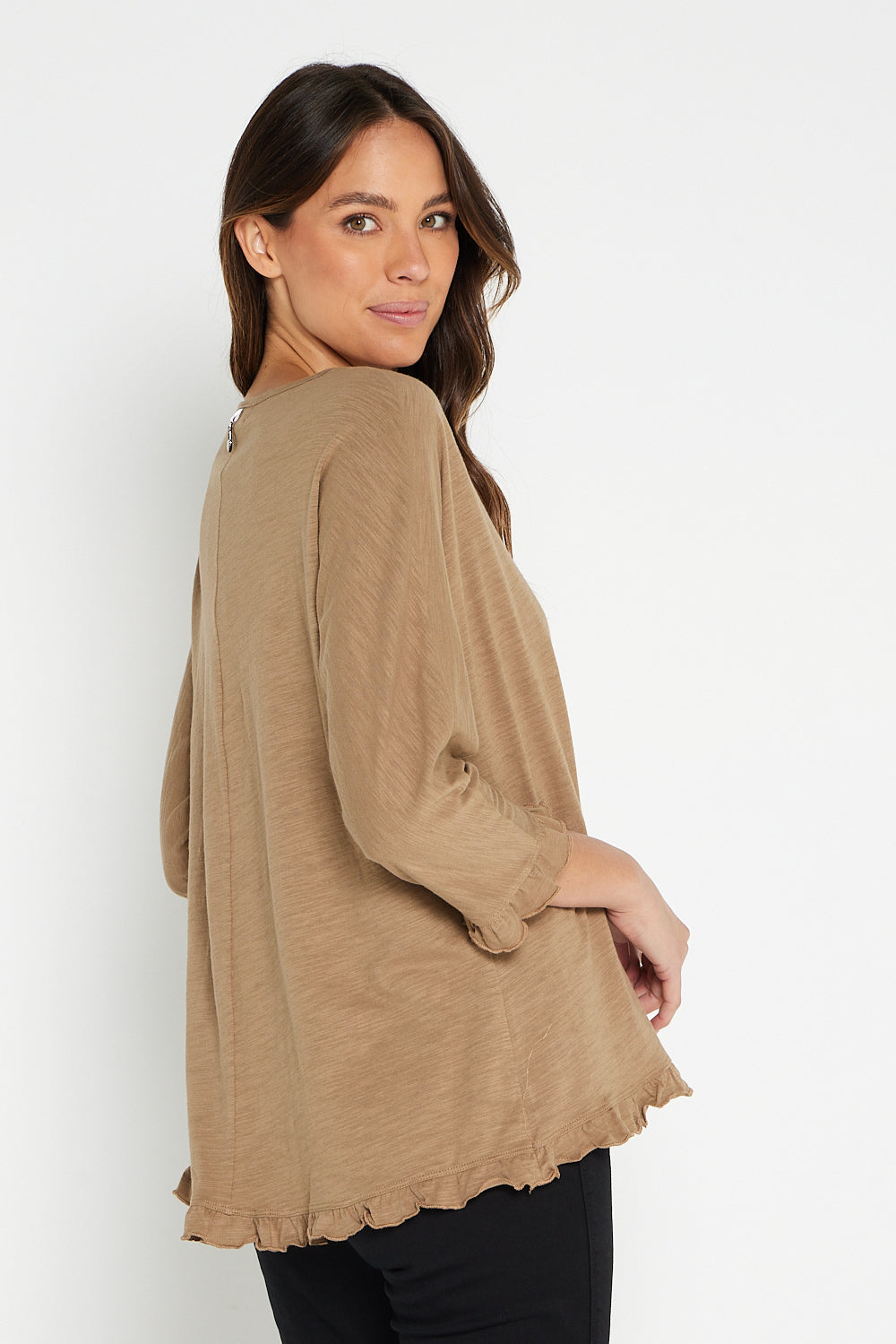 Ruffle Core 3/4 Sleeve Top - Camel