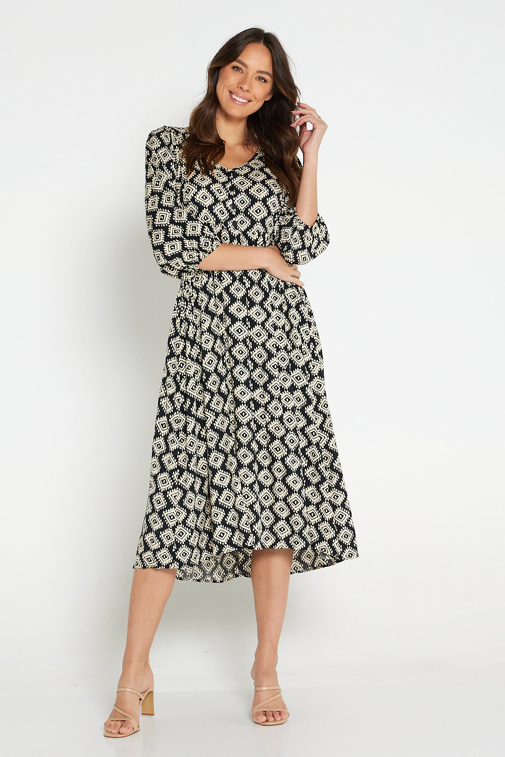 Sabina Dress - Black Cream Print