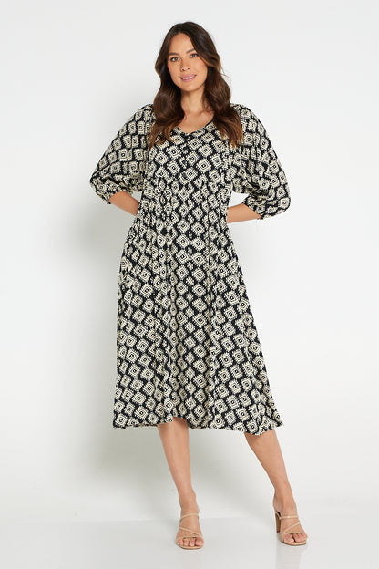 Sabina Dress - Black Cream Print