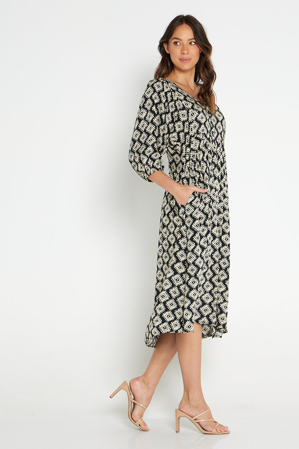 Sabina Dress - Black Cream Print