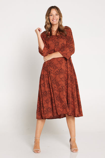 Sleeved Waterhouse Dress - Rust Floral