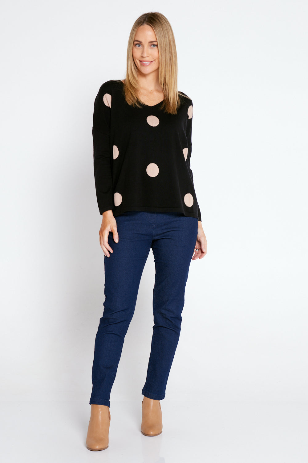 Willa Spot Knit Top - Black/Cream