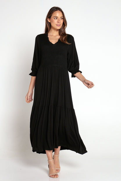 Lina Shirred Modal Dress - Black