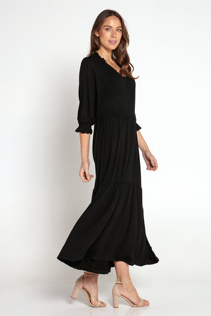 Lina Shirred Modal Dress - Black