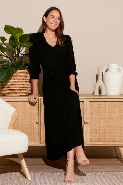 Lina Shirred Modal Dress - Black