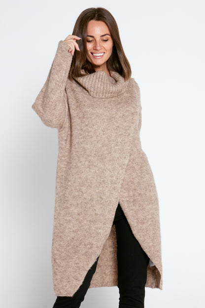 Xander Cowl Knit Jumper - Brown