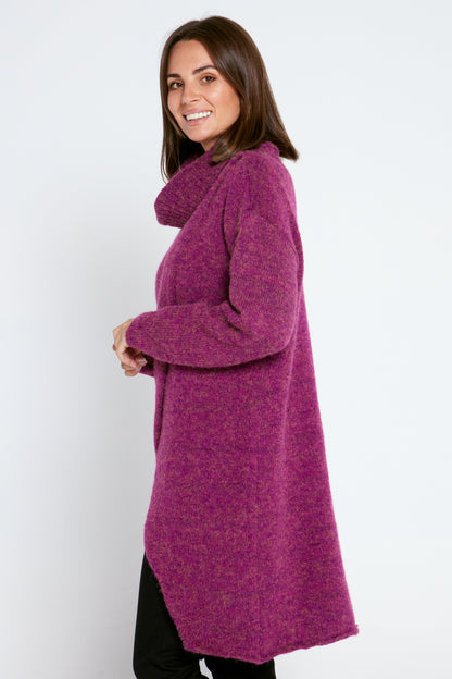 Xander Cowl Knit Jumper - Berry