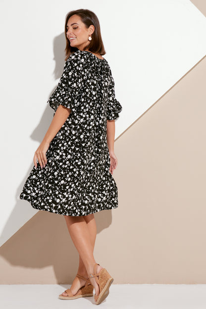 Melodia Dress - Black Ditsy Floral