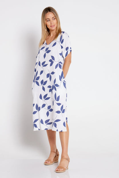 Esiteri Linen Dress - Blue Leaves