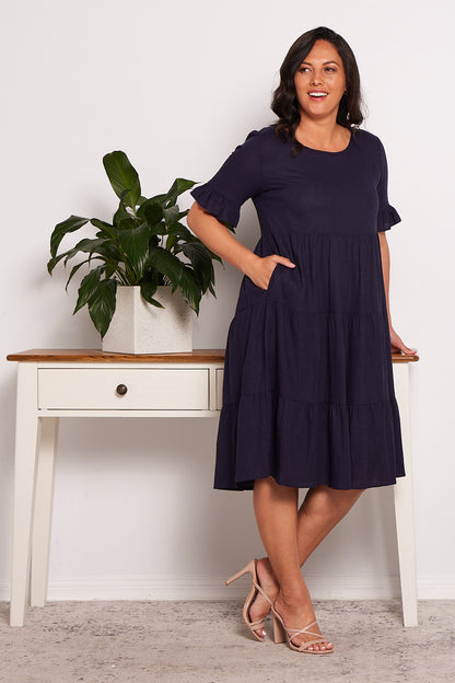 Jackson Linen Dress - Navy