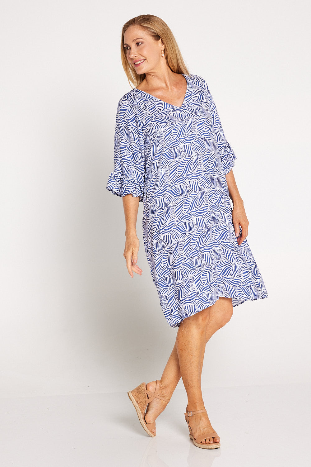 Everette Dress - Blue White Stripe