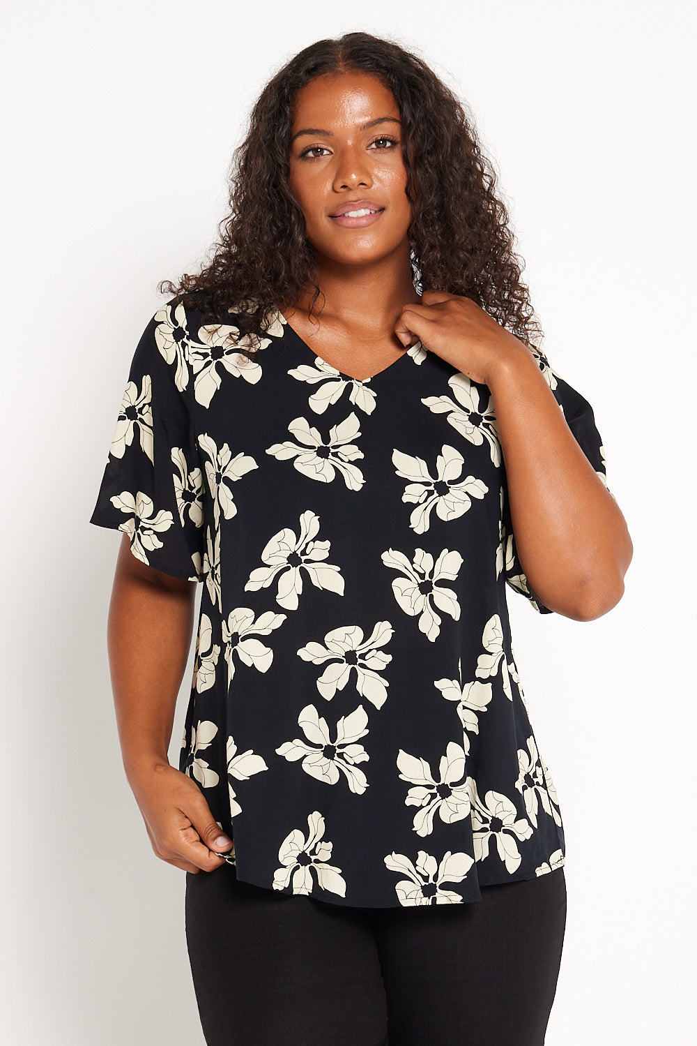 Adele Top - Black/Ivory Iris