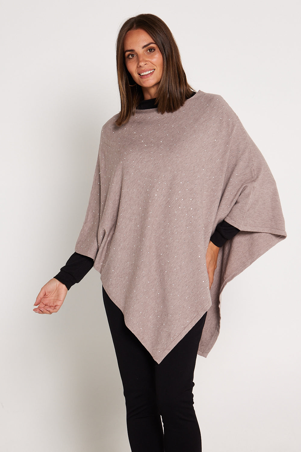 Anna Rhinestone Poncho - Beige