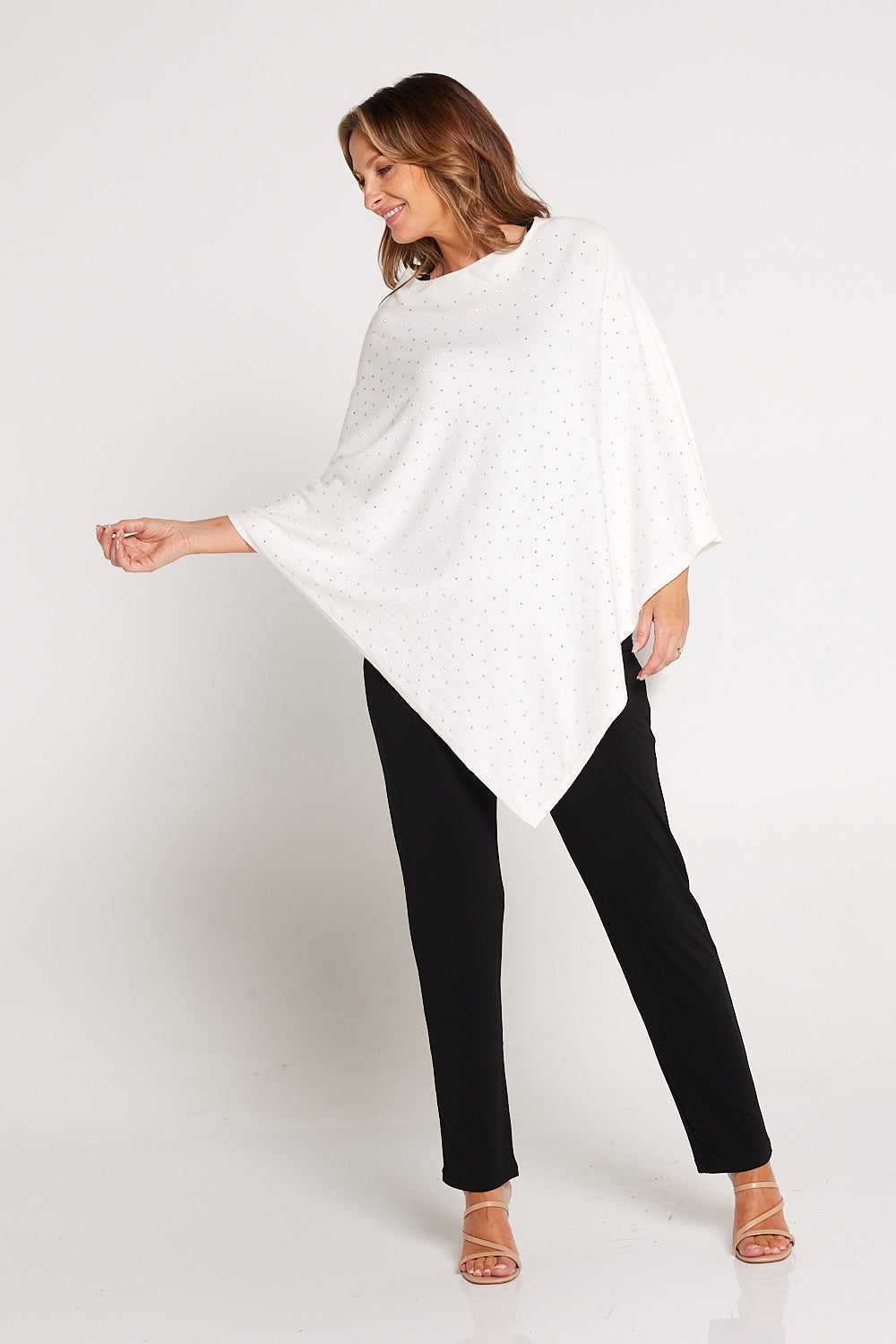 Anna Rhinestone Poncho - Ivory