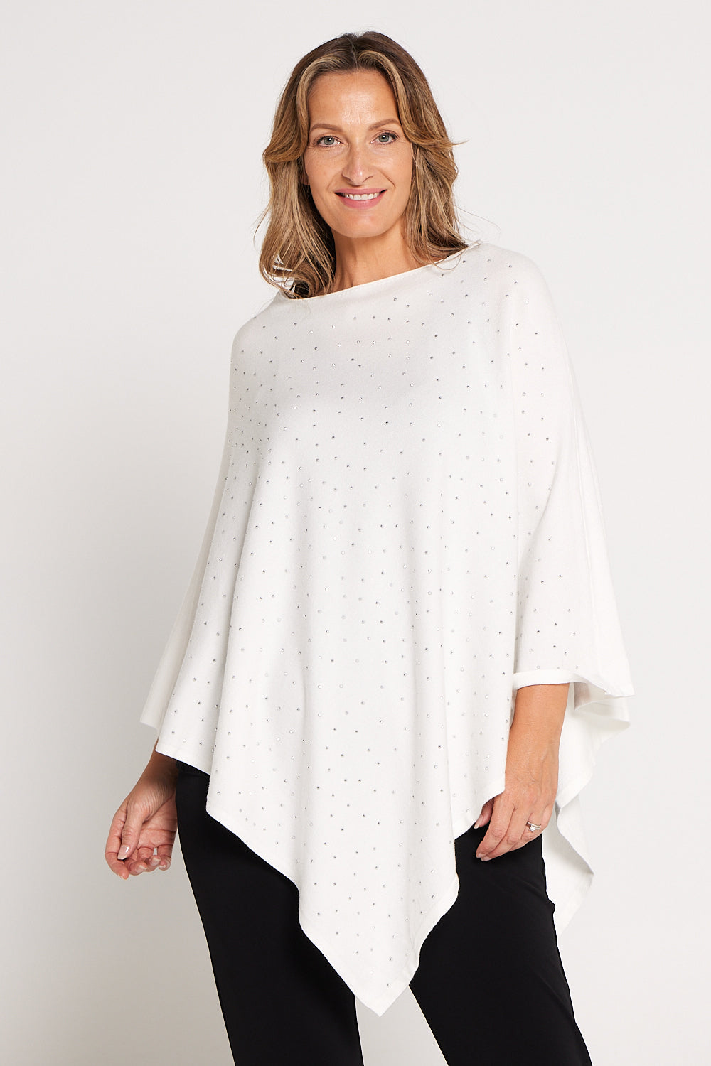 Anna Rhinestone Poncho - Ivory