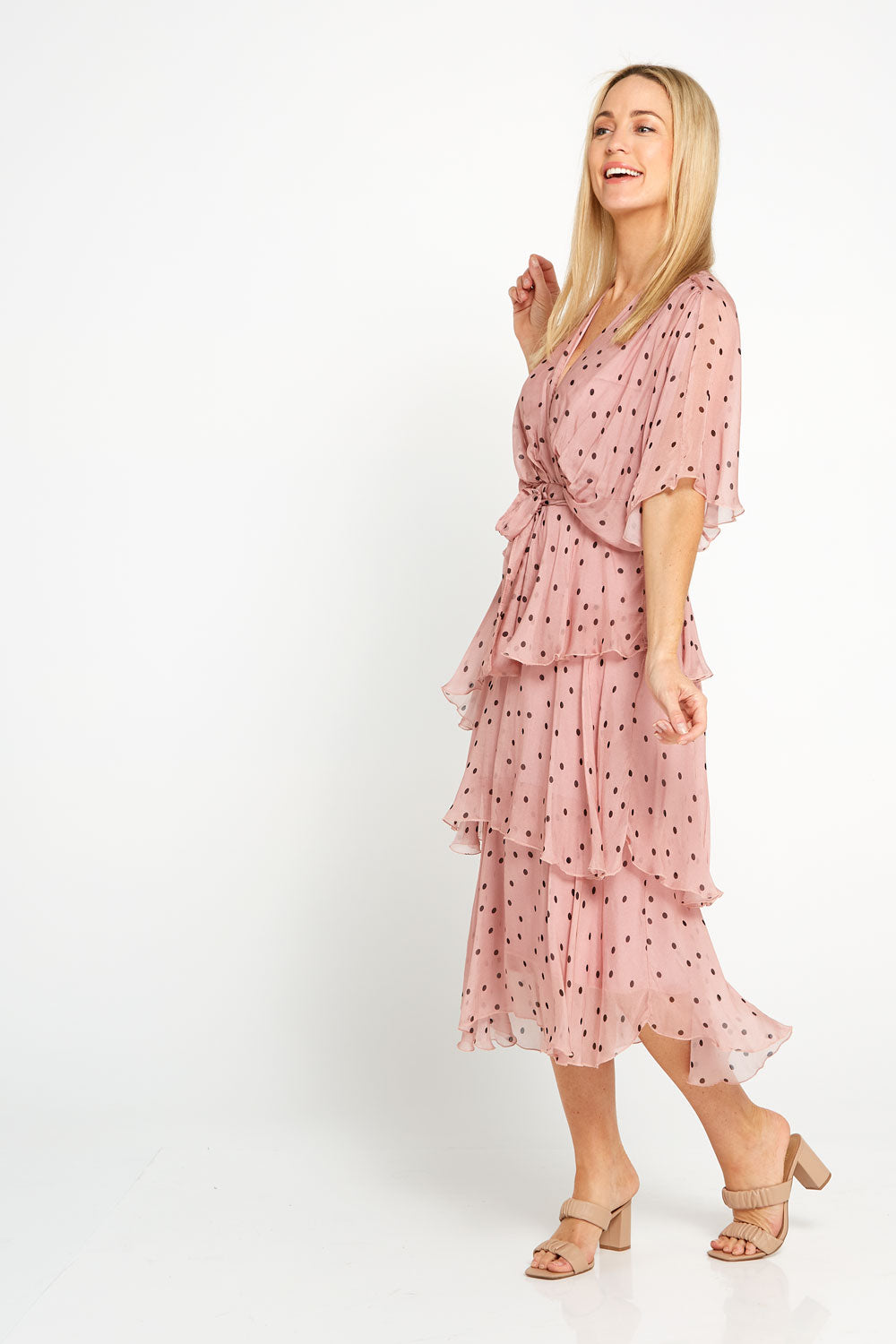 Loira Silk Dress - Pink/Spot