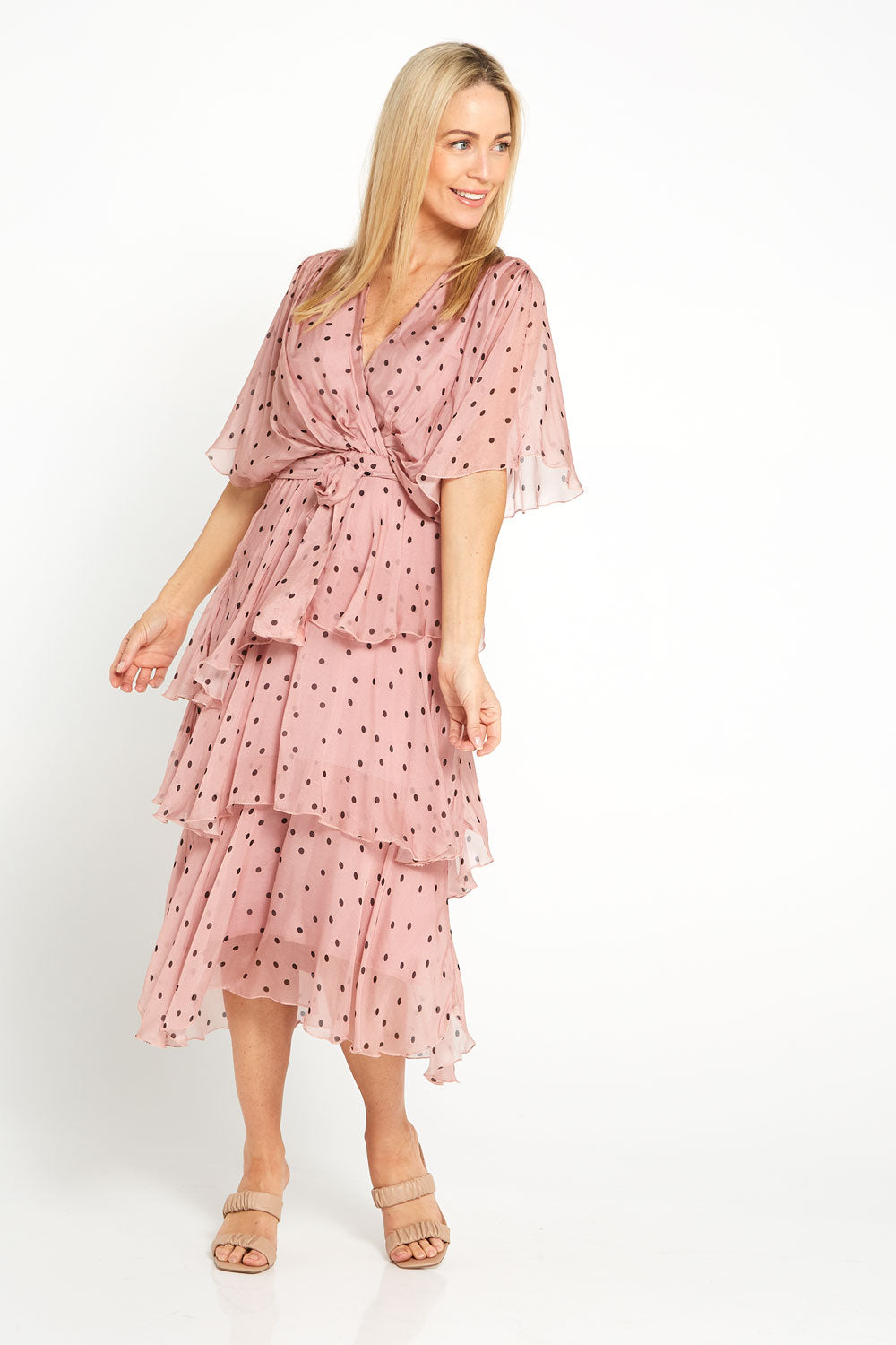 Loira Silk Dress - Pink/Spot