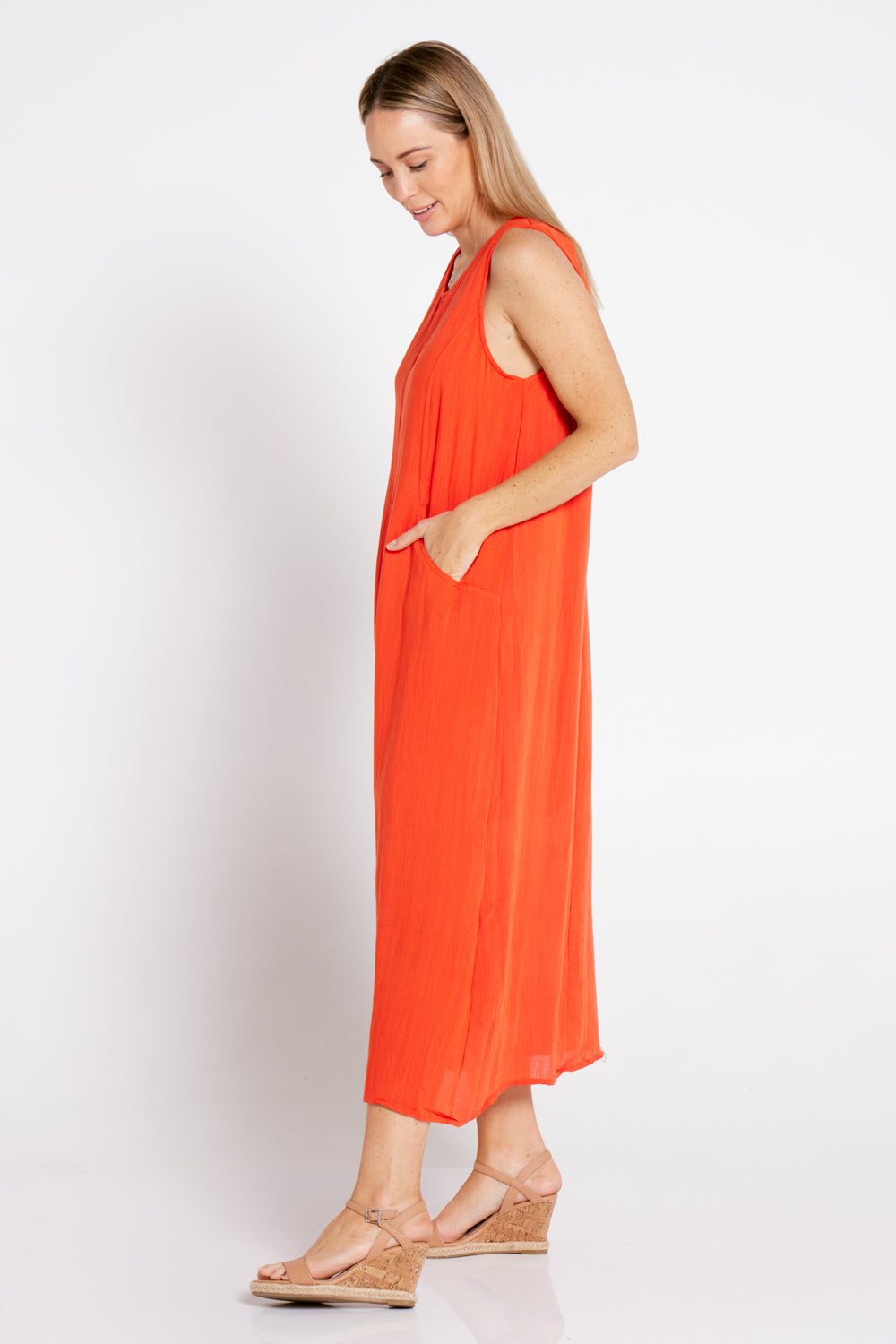 Breson Linen Blend Dress - Orange