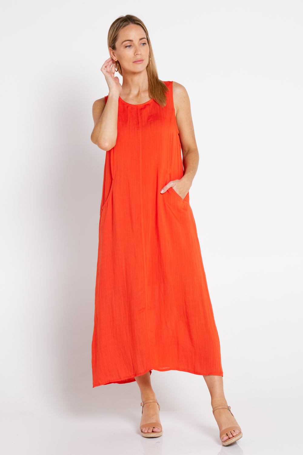 Breson Linen Blend Dress - Orange