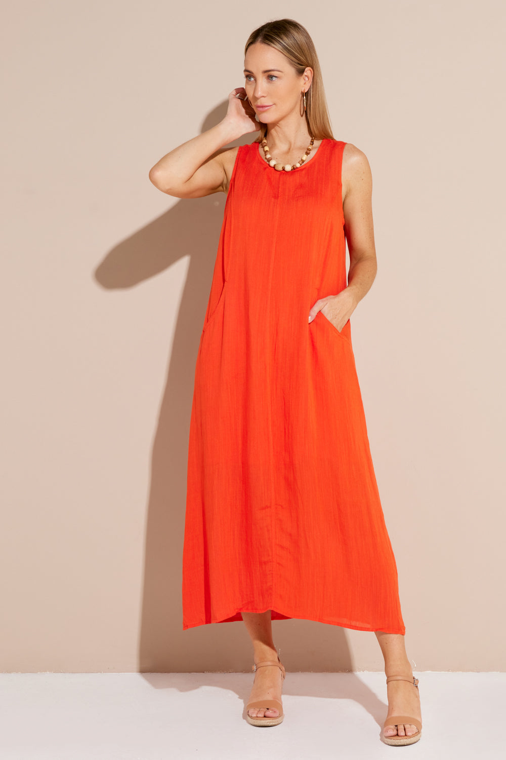 Breson Linen Blend Dress - Orange