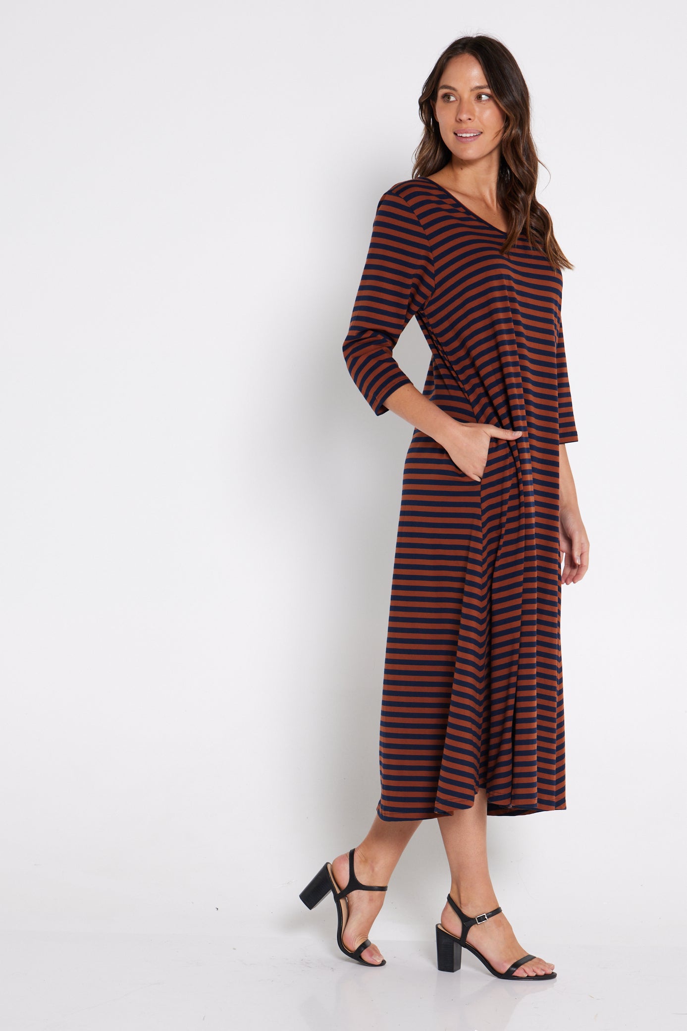 Cameron Dress - Brown/Navy Stripe