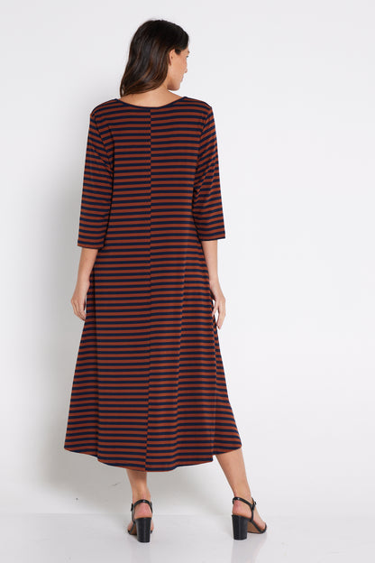 Cameron Dress - Brown/Navy Stripe