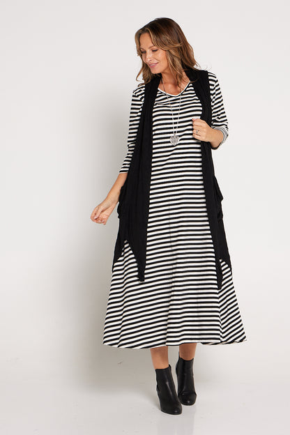 Cameron Dress - White/Black Stripe