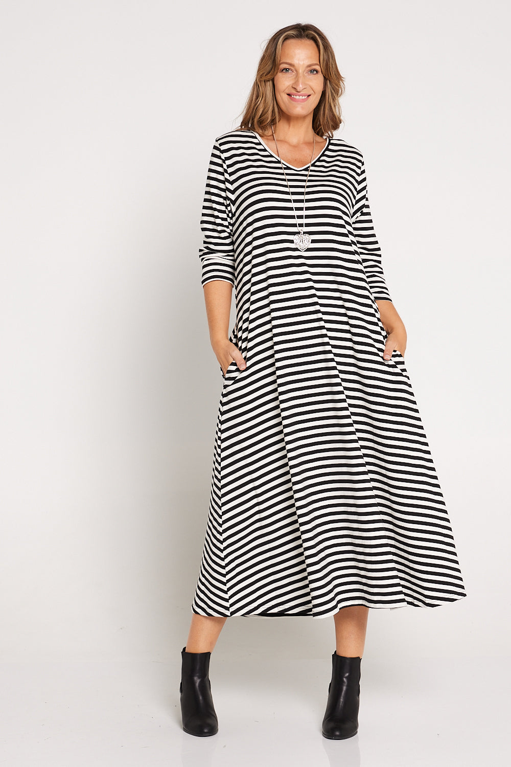 Cameron Dress - White/Black Stripe