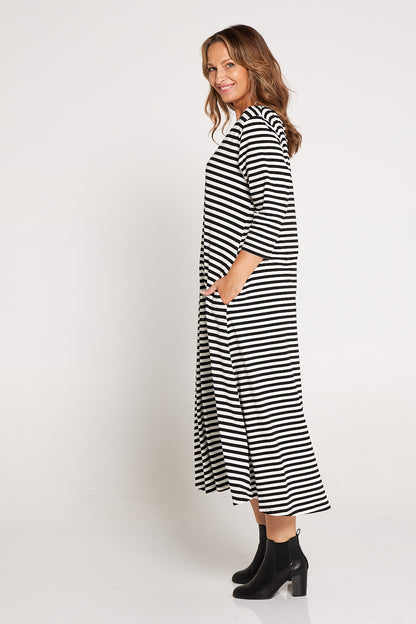 Cameron Dress - White/Black Stripe