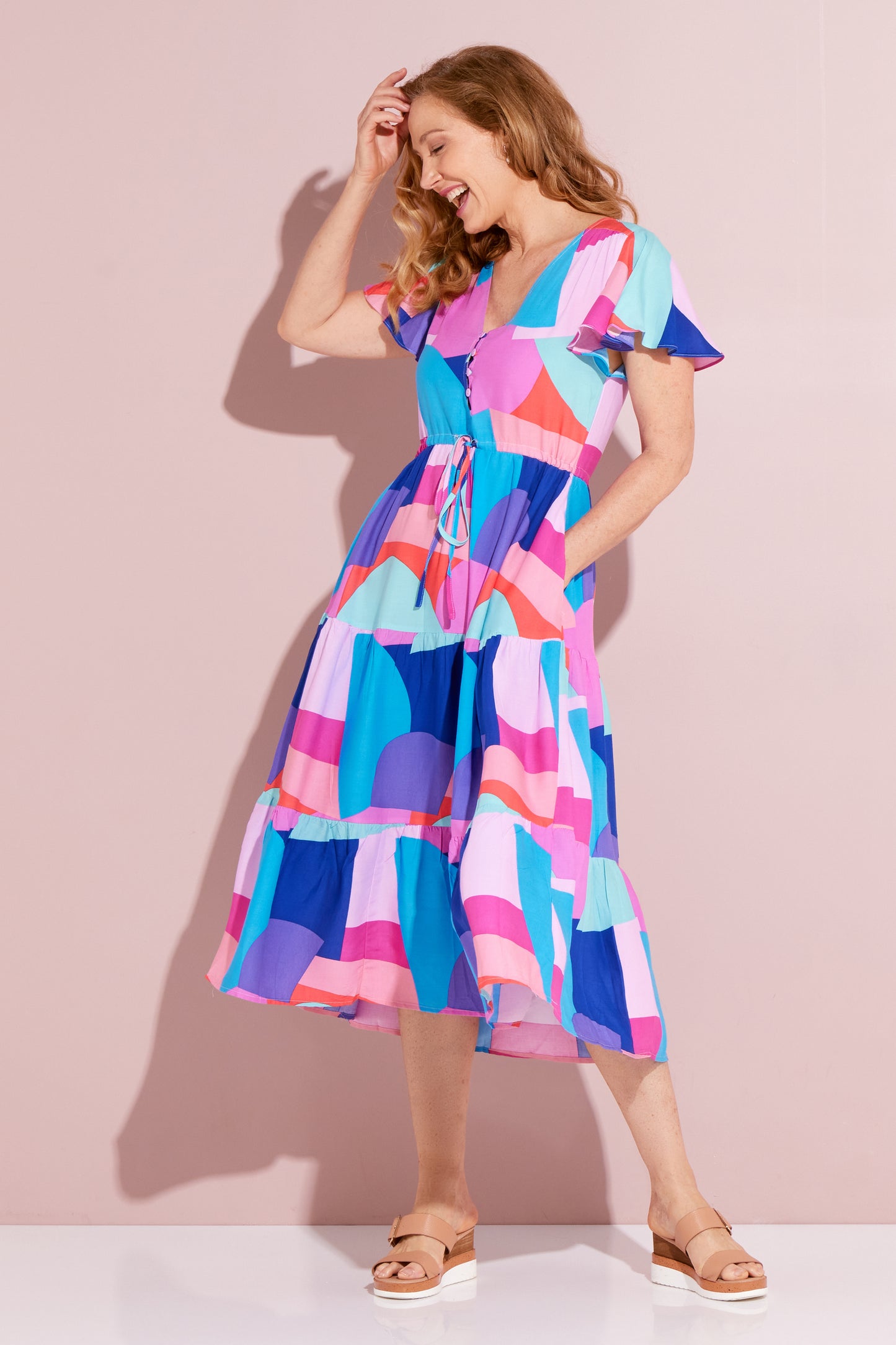 Carnival Dress - Pink/Aqua Geo