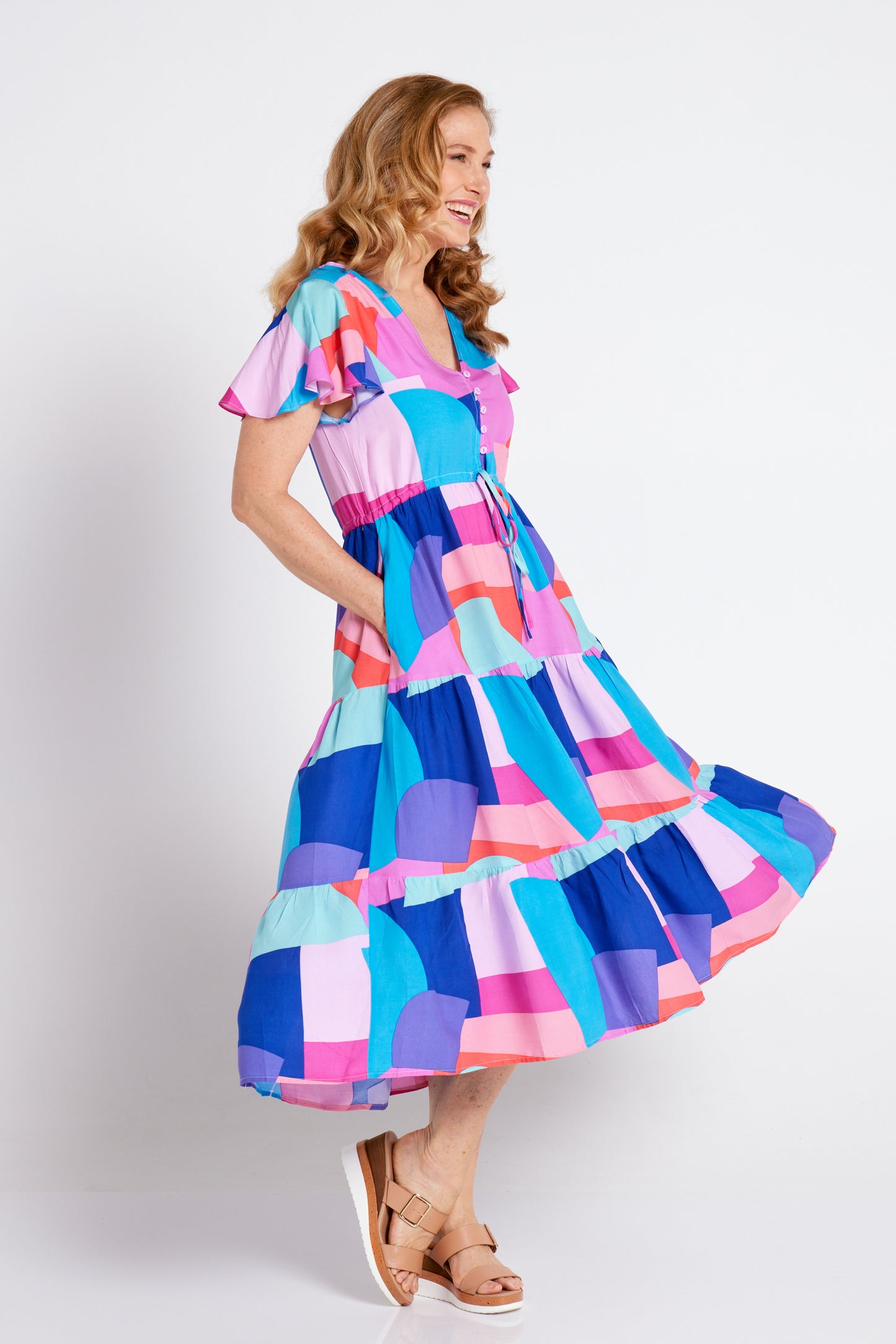 Carnival Dress - Pink/Aqua Geo