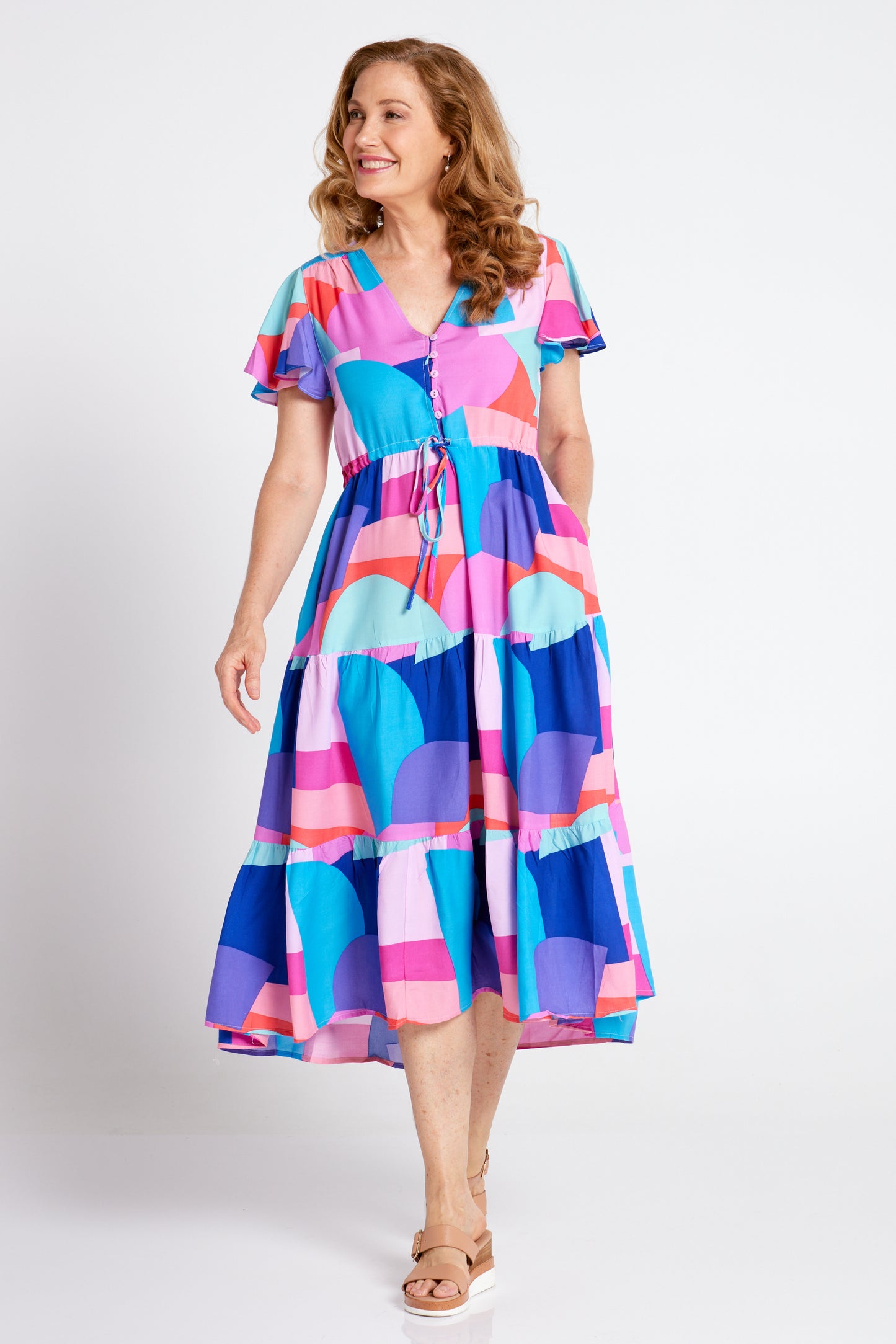 Carnival Dress - Pink/Aqua Geo