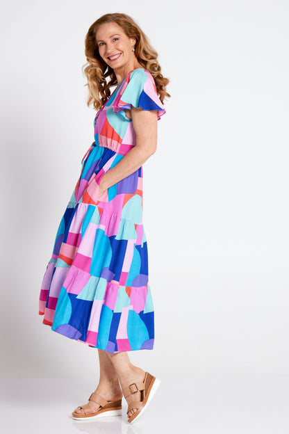 Carnival Dress - Pink/Aqua Geo