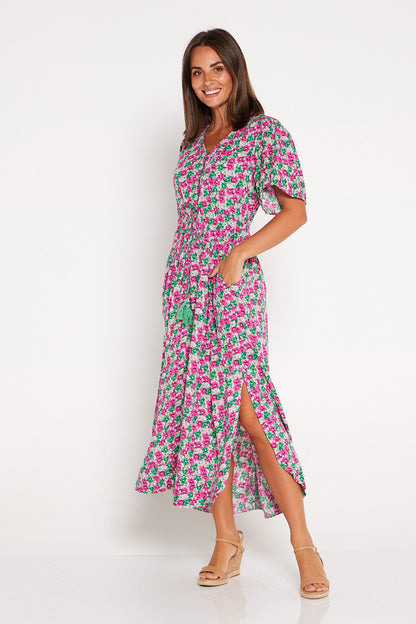 Eliana Dress - Jade Fuchsia Floral