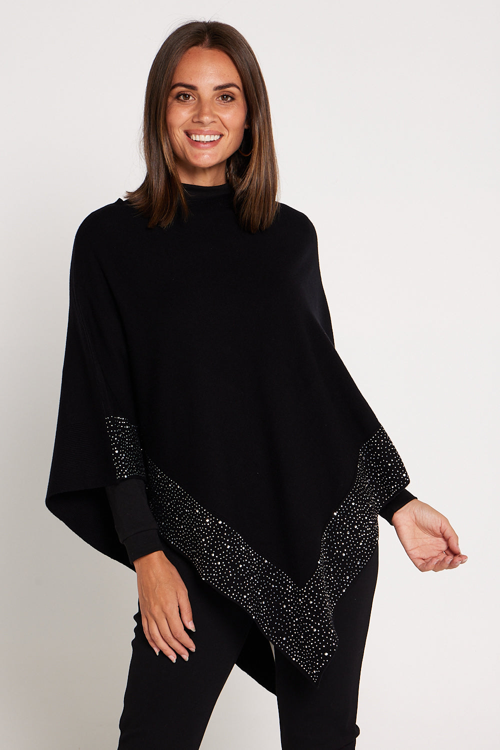 Elsa Rhinestone Poncho - Black