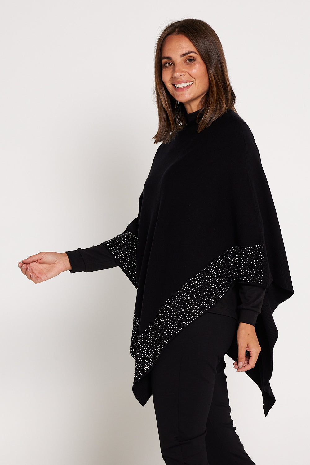 Elsa Rhinestone Poncho - Black