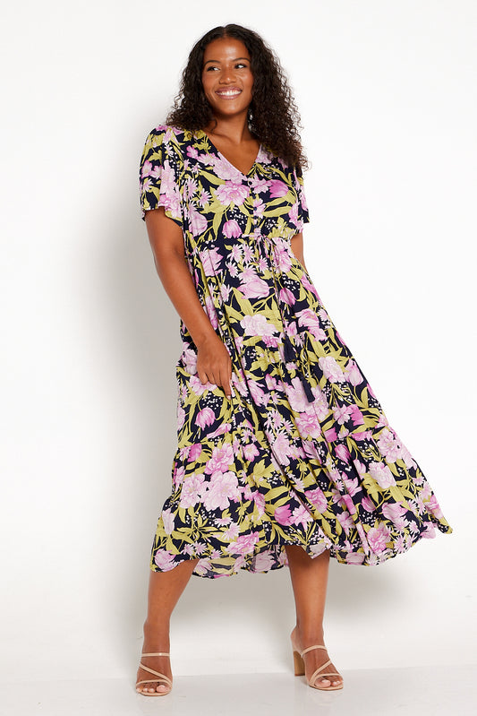 Evelyn Dress - Navy/Pink Azalea